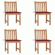 VidaXL Chaises De Jardin Lot De 4 Avec Coussins Bois De Teck Massif - rouge 3073097