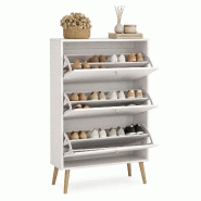 WellHome - Meuble à chaussures à abattants avec 3 portes abattantes en coloris Blanc 71 x 25 x 140 cm - Guadiana - blanc multi-matériau WH17772