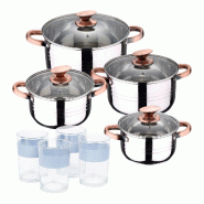 BERGNER - Batterie de cuisine NONA 8 pcs 16/18/20/24cm en acier inoxydable compatible induction avec jeu de 4 verres 0,5 L NOIA - multi-matériau PK90