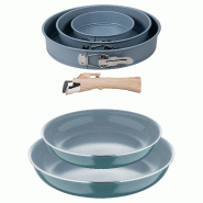 BERGNER - Jeu de 2 poêles Ø24/28 cm en aluminium pressé recyclé vert avec manche amovible avec jeu de 3 moules de four ronds Ø12/Ø18/Ø22cm - PK9697
