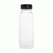 Bouteille PET transparent + bouchon plastique noir 250ml 5,2x14,5cm - par 231