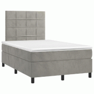 Décoshop26 - Cadre de lit LED avec sommier tête de lit matelas surmatelas 120x200 cm tissu velours gris clair TDL0207873 - gris 3001240888004