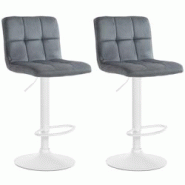 Décoshop26 - Lot de 2 tabourets de bar en velours gris foncé avec coutures décoratives pied en trompette métal blanc 10_0004402 - blanc 3000252086385 Décoshop26 - Lot de 2 tabourets de bar en velours gris foncé avec coutures décoratives pied en trompette métal blanc 10_0004402 - blanc 3000252086385