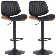 Décoshop26 - Lot de 2 tabourets de bar style rétro moderne assise en tissu noir bois noyer et cadre métal noir 10_0006821 - noir métal 3000265787996