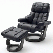 FAUTEUIL RELAX CLAIRAC XL ASSISE EN CUIR NOIR PIED EN BOIS COULEUR NOIR AVEC REPOSE PIED