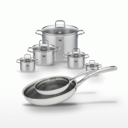 Lot Poêle 28cm & 24cm Elo Relief Evolution avec 5 Faitouts Elo Citrin - gris inox 3176239958485