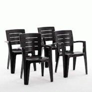 RATTATAN Set de 4 chaises monobloc en polypropylène avec fibre de verre, effet bois, empilables pour extérieur et jardin, bar et restaurant - Anita RATTATAN Set de 4 chaises monobloc en polypropylène avec fibre de verre, effet bois, empilables pour extérieur et jardin, bar et restaurant - Anita