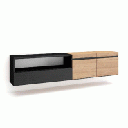 SKRAUT HOME Meuble TV, Banc Télé, 200x45x35cm, Pour les TV jusqu'à 80", Suspendu, Mural, Chêne et noir - beige Bois manufacturé 47_3