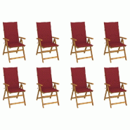 VidaXL Chaises Pliables De Jardin Avec Coussins Lot De 8 Bois D Acacia - rouge 3075063