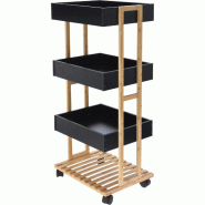 WellHome - Chariot de rangement en bambou noir avec 1 étagère et 3 plateaux, 40 x 30 x 87,5 cm - beige Bambou WH15365