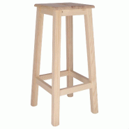 WellHome - Tabouret carré haut en bois finition vernie 32x32x70 cm - beige Bois massif WH13232
