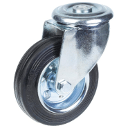 Roulette pivotante de 100 mm en caoutchouc noir sur roue centrale en acier embouti Roulette pivotante de 100 mm en caoutchouc noir sur roue centrale en acier embouti