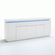 BUFFET OCEAN LAQUÉ BLANC BRILLANT 5 PORTES 2 TIROIRS LED INCLUS