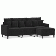 Canapé à 3 places avec repose-pieds Noir 180 cm Velours Modèle Orion Chic - 8721012060791