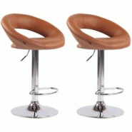 CLP Lot de 2 Tabourets de bar Olinda en similicuir hauteur réglable et siège pivotant Marron clair/Chrome - marron polyester 320274 CLP Lot de 2 Tabourets de bar Olinda en similicuir hauteur réglable et siège pivotant Marron clair/Chrome - marron polyester 320274