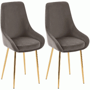 Décoshop26 - Lot de 2 chaises de salle à manger élégance confort design moderne en velours anthracite structure métallique doré 10_0007613 - mé