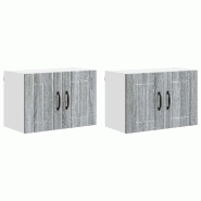 Helloshop26 - Lot de 2 armoires murales de cuisine rangement pratique 60 x 31 x 40 cm en bois d'ingénierie gris sonoma 02_0053949 - gris Bois massif
