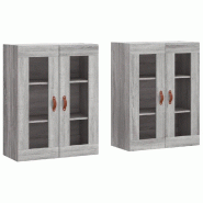 Helloshop26 - Lot de 2 armoires murales pratiques et décoratives rangement 69,5 x 34 x 90 cm en bois d'ingénierie gris 02_0055414 - gris verre 30002