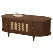 Merax Table basse 100 x 50 x 40 cm avec 1 tiroir, 2 volets et design rotin, coloris noyer - Bois manufacturé N625P507011N