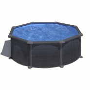 Piscine ronde acier ø3,70m x h: 1,32m - gris anthracite - filtration à sable