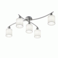 Plafonnier en métal 5xE14  nickel mat et tissu blanc - Trio - Garda - cuivre 4017807349214