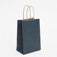 Sac kraft lisse bleu - poignées torsadées - 14x8,5x21,5cm - par 50