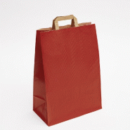 Sac kraft vergé rouge poignées plates - 32x17x45cm - par 50 - grand format, capacité 5kg