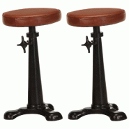 VidaXL Tabourets De Bar Lot De 2 Marron Cuir Véritable Et Fonte - 288087