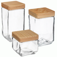 WellHome - Lot de 3 bocaux carrés en verre, 0,85 L / 1,7 L / 2 L - transparent verre PK3942