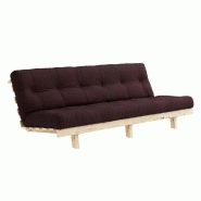 BANQUETTE CONVERTIBLE FUTON LEAN PIN COLORIS MARRON COUCHAGE 130*190 CM.