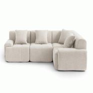 Canapé d'angle modulaire MILYSOFA SOFAMOUS 4 places Tissu chenille Blanc ivoire - MS-MOUS-4C-IW