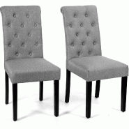 COSTWAY Lot 2 chaises salle à manger, pieds bois de caoutchouc, rembourrées avec dossier haut, pour salle à manger et cuisine (Gris) - gris Bois ma