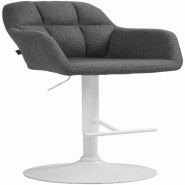 Décoshop26 - Tabouret de bar chaise haute x1 fonction rotation 360° en tissu gris foncé avec coutures décoratives piètement métal 10_0006674 - g