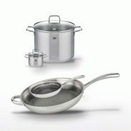 Lot Poêles 32cm & 24cm en inox Elo Relief Evolution et Faitouts 26cm & 12cm - gris inox 3176239957136
