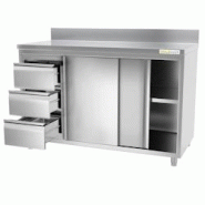 Meuble bas inox 2000x700 mm adossée avec 3 tiroirs à gauche PREMIUM - GOLDINOX - gris inox 3701770815012