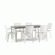 RATTATAN Ensemble table et 6 chaises d’extérieur, table rectangulaire 180x90 cm, structure en fer et chaises en résine avec accoudoirs - Thomas+An