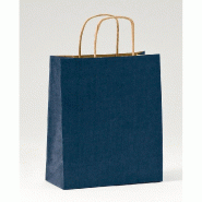 Sac kraft vergé bleu poignées torsadées 18+8x21cm - par 50
