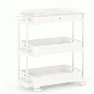COSTWAY Chariot Roulant 3 Étagères, Chariot de Rangement Multifonction avec Couvercle Amovible & Étagères, pour Cuisine, Bureau - blanc multi-mat�