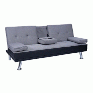 Décoshop26 - Canapé 3 places canapé-lit avec porte-gobelet réglable 97x166cm en synthétique et tissu noir-gris clair 04_0004878 - gris 3000034632694