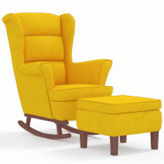 Décoshop26 - Fauteuil à bascule d'allaitement rembourré avec repose-pieds pieds en bois et siège en velours jaune DEC028760 - jaune Bois massif 30