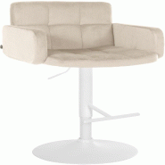 Décoshop26 - Tabouret de bar x1 avec accoudoirs et repose-pieds en velours couleur crème cadre en métal blanc 10_0006525 - beige métal 3000265621245
