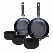 Ensemble de 2 poêles de 24 et 28 cm et 3 casseroles 16, 18 et 20 cm Fackelmann Brandao - noir aluminium 3176239943078