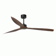 Faro barcelona Ventilateur de plafond grand volume Ø178 cm, 3 pales ABS coloris bois foncé, acier noir mat/marron, moteur DC 6 vitesses, télécomma