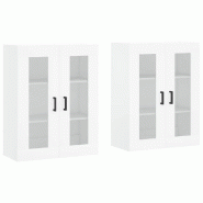 Helloshop26 - Lot de 2 armoires murales design élégant rangement blanc 69,5 x 34 x 90 cm en bois d'ingénierie blanc 02_0055428 - blanc verre 300023
