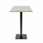 RestooTab - Mange-debout Milan T 50x50cm décor terrazzo white chip chants couleur laiton - blanc fonte TB-MITFF-5050M-WH.CHI-LAI