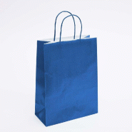 Sac kraft bleu intense poignées torsadées coordonnées 22+10x29cm - par 50