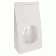 Sachet kraft à fenêtre et barrette fermeture blanc 12+6,5x24,6cm - par 500