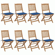 VidaXL Chaises Pliables De Jardin Lot De 8 Avec Coussins Bois D Acacia - bleu 3075031