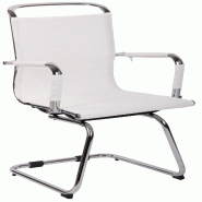 Décoshop26 - Chaise visiteur en tissu mesh blanc respirant avec accoudoirs et piètement luge métal chromé 10_0008433 - 3000266652620