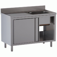 Diamond - Plonge 1 cuve 600 x 500 x 300, égouttoir gauche, sur armoire 2 portes coulissantes - réf. L1411/AD-SS6 - inox AKS-L1411/AD-SS6